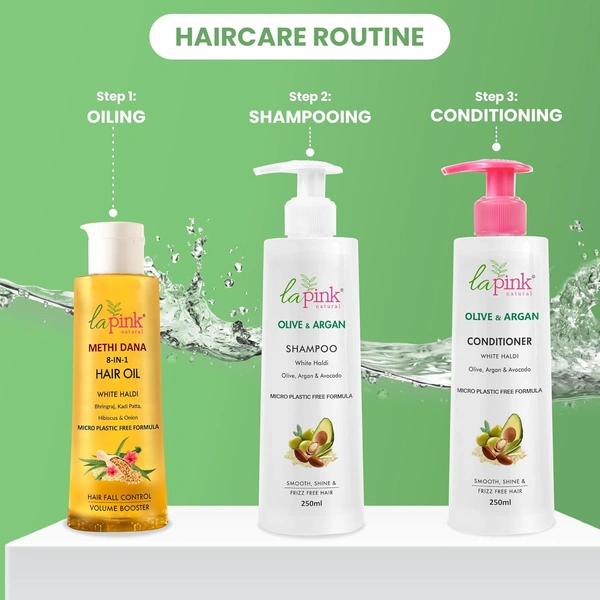 La Pink Natural La Pink Olive & Argen Conditioner 250ml | White Haldi, Olive, Argen & Avocado | Microplastic-Free Formula |  Smooth Shine & Frizz Free Hair