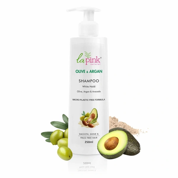 La Pink Natural La Pink Olive & Argen Sampoo 250ml | White Haldi, Olive, Argen & Avocado | Microplastic-Free Formula |  Smooth Shine & Frizz Free Hair
