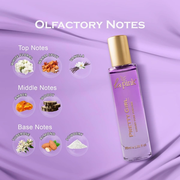 La Pink Pretty Girl Luxury Pure Perfume for Women 30ml | White Floral, Warm Spicy, Vanilla | Amber, Woody, Tuberose, Almond Powdery Notes