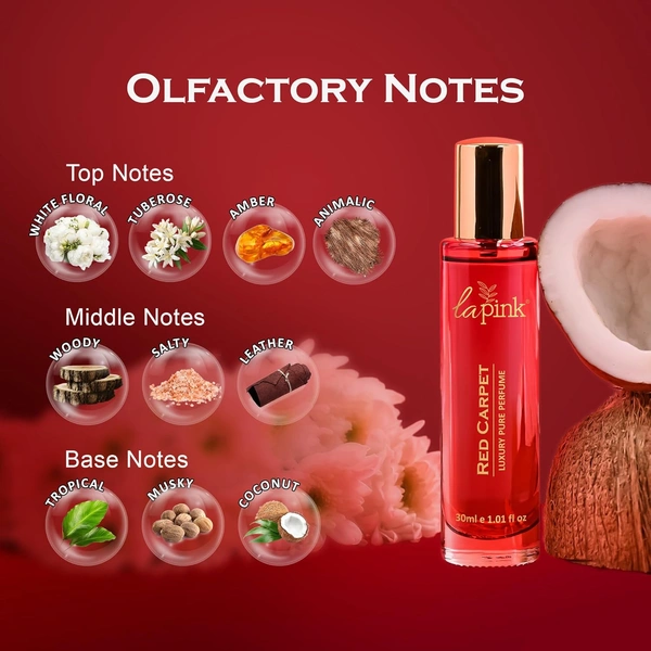 La Pink Red Carpet Luxury Pure Perfume 30ml | White Floral, Tuberose, Amber Animatic | Woody, Salty, Leather | Tropical, Musky, Coconut Fragrance