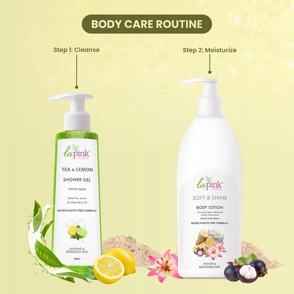La Pink Natural La Pink Soft & Shine Body Lotion 450ml with Kokum Butter, White Haldi & Daisy Flower Extract | Microplastic-Free Formula | Soft & Brightening skin