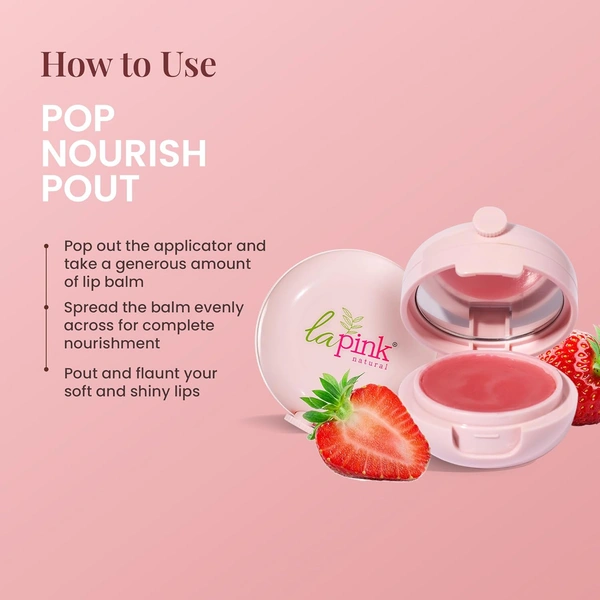 La Pink Natural La Pink Strawberry Tinted Lip Balm 15g with Shea & Kokum Butter | Deep Nourishment & Hydration | Soft & Smooth Lips | 100% Microplastic-Free| Shiny & Natural Tint