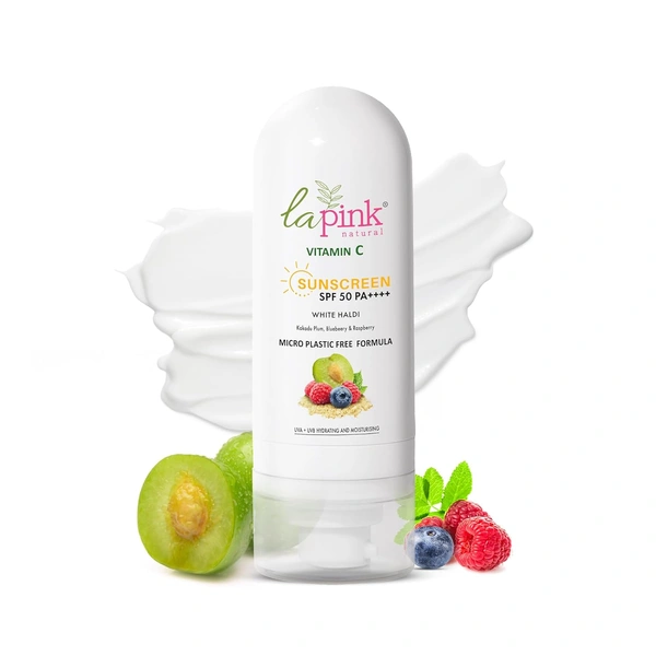 La Pink Natural La pink Sunscreen with White Haldi & Vitamin C 50g | SPF 50 PA++++ Protection | Extract Kakadu Plum, Blueberry & Rospberry | Micro Plastic Free Formula