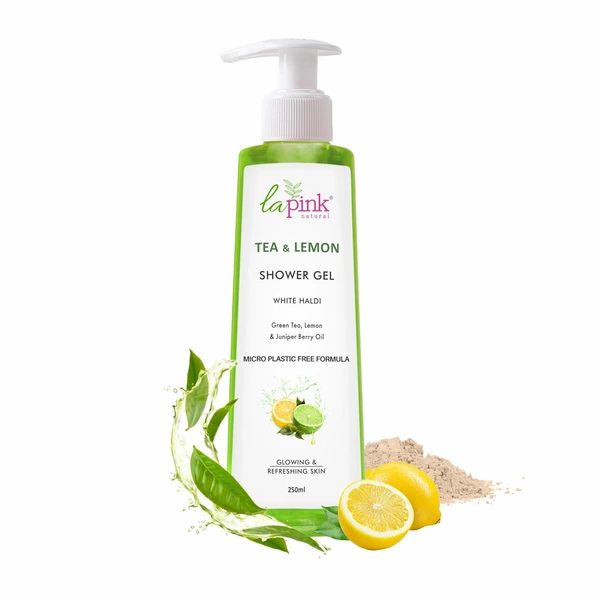 La Pink Natural La Pink Tea & Lemon Shower Gel 250ml | White Haldi, Greem Tea, Lemon  & Juniper Berry Oil | Calming, Smoothing | Microplastic-Free, Skin-Friendly Formula