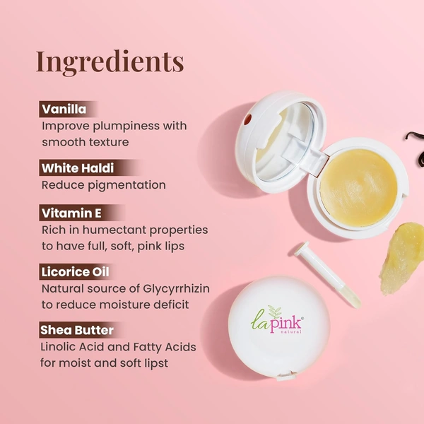 La Pink Natural La Pink Vanilla Tinted Lip Balm 15g with Shea & Licorice Oil & Vitamine E | Deep Nourishment & Hydration | Soft & Smooth Lips | 100% Microplastic-Free| Shiny & Hydrate Tint