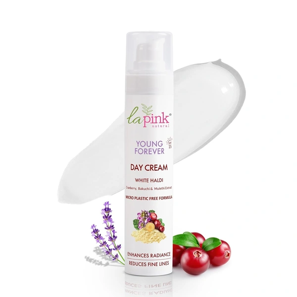 La Pink Natural La Pink Young Forever Day Cream Enriched with White Haldi - 50g | SPF 5, Cranberry, Bakuchi & Mulethi Extract | Microplastic-Free Formula