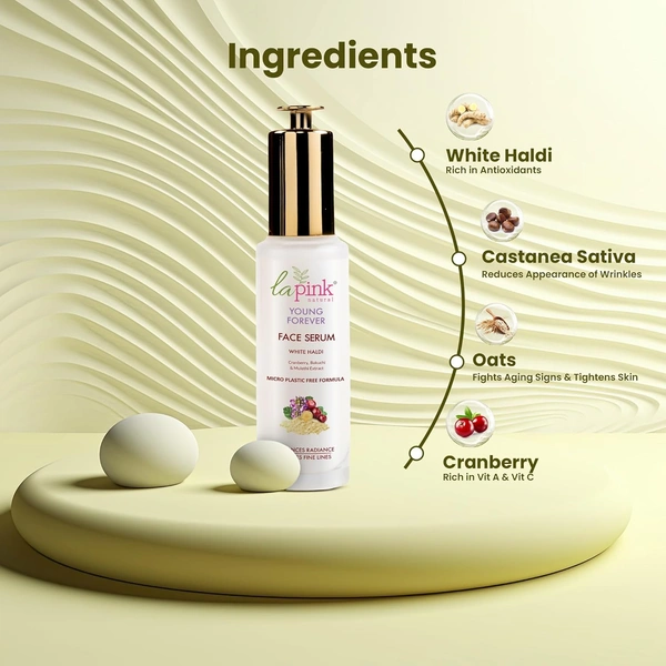 La Pink Natural La Pink Young Forever Face Serum Enriched with White Haldi 5ml | Cranberry, Bakuchi & Mulethi Extract | Microplastic-Free Formula | Enhance Rediance & Reduce Fine Line
