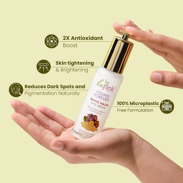 La Pink Natural La Pink Young Forever Face Serum Enriched with White Haldi 5ml | Cranberry, Bakuchi & Mulethi Extract | Microplastic-Free Formula | Enhance Rediance & Reduce Fine Line