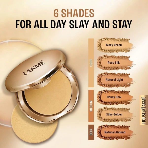 Lakme 9 to 5 Primer + Matte Powder Foundation Compact 9g, Rose Silk | Covers Blemishes & Lightweight | Long Lasting, Smooth Finish & Oil Control