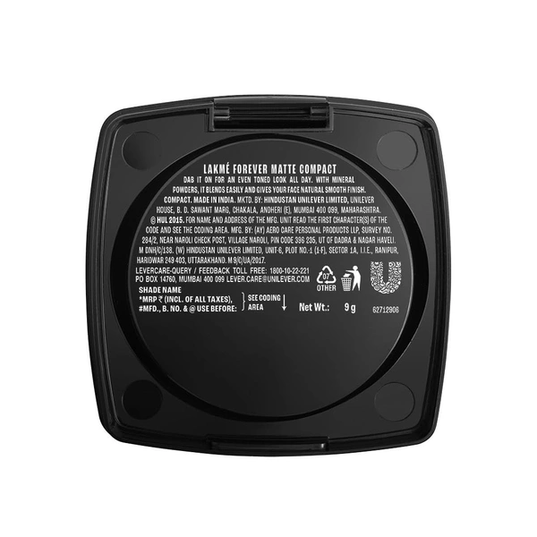 Lakme Forever Matte Compact Powder Natural Cinnamon 9g | Smooth Matte Finish | 12 Hour Oil Control, Even Tone | Lightweight Daily Wear for All Skin Types
