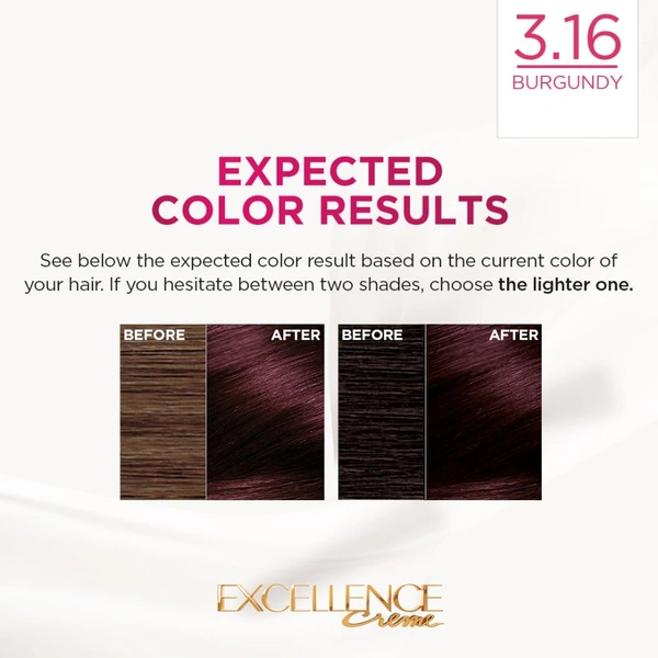 Loreal Paris Excellence Creme  Burgundy 3.16 | 72ml+100g | Triple Care Hair Color | 100% Grey Coverage | Long Lasting Color | Permanent Hair Color for Shiny, Healthy Hair | Vibrant Burgundy Hair Color  | Shade -