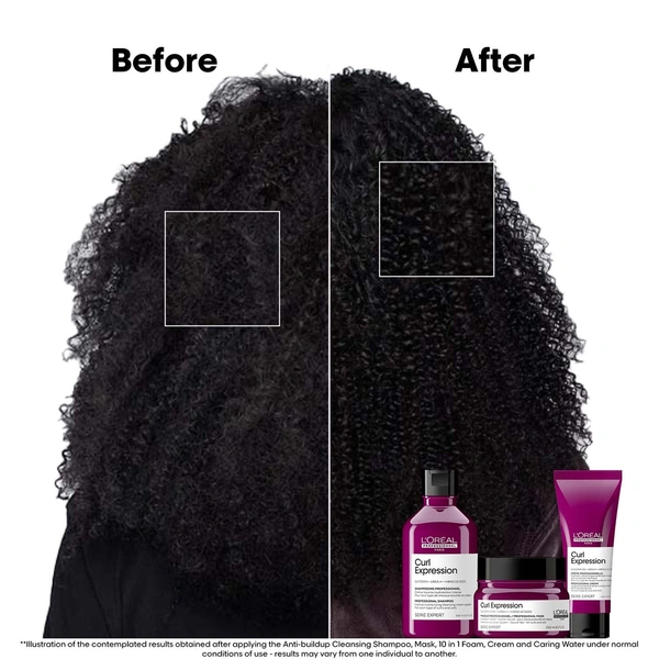 L'Oreal Professionnel Curl Expression Intense Moisturizing Cleansing Shampoo 300ml For Curly & Coily Hair With Glycerin, Urea H & Hibiscus Seed Extract - Deep Hydration