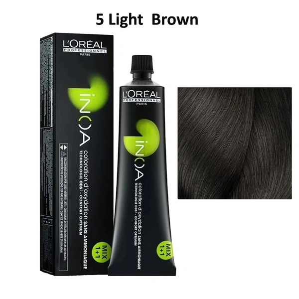Loreal Professionnel INOA Hair Color 5 Light Brown 60g Ammonia-Free Permanent Hair Dye Natural Brown Tone Full Grey Coverage