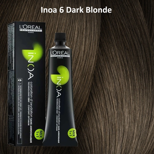 Loreal Professionnel INOA Hair Color 6 Dark Blonde 60g Ammonia-Free Permanent Hair Dye Natural Blonde Finish Full Grey Coverage