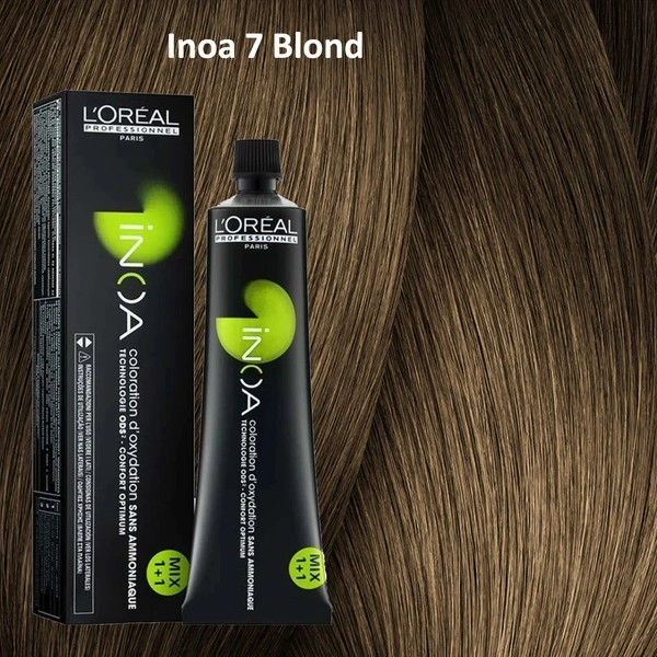 Loreal Professionnel INOA Hair Color 7 Blonde 60g Ammonia-Free Permanent Hair Dye Natural Blonde Tone Full Grey Coverage