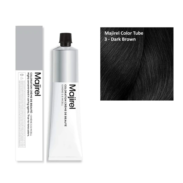 Loreal Professionnel Majirel Permanent Hair Color Cream for 100% Grey Coverage & Long-Lasting Shine Shade 3 Dark Brown 60ml