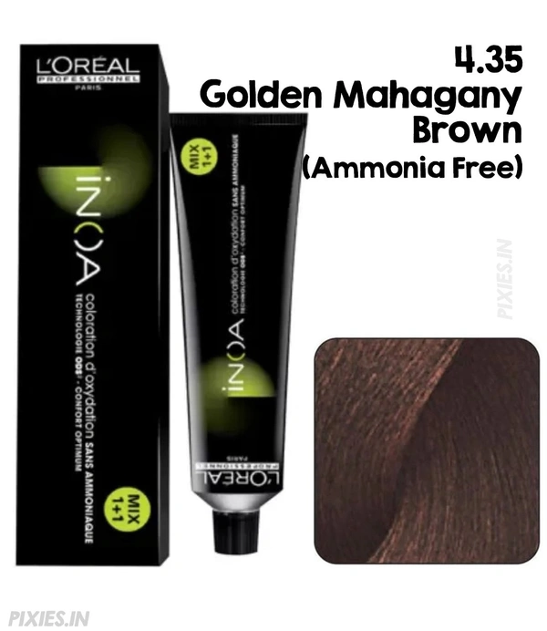 Loreal Professionnel Paris INOA Hair Color 4.35 Golden Mahogany Brown 60g Ammonia-Free Permanent Hair Dye 100% Grey Coverage Long-Lasting Shine