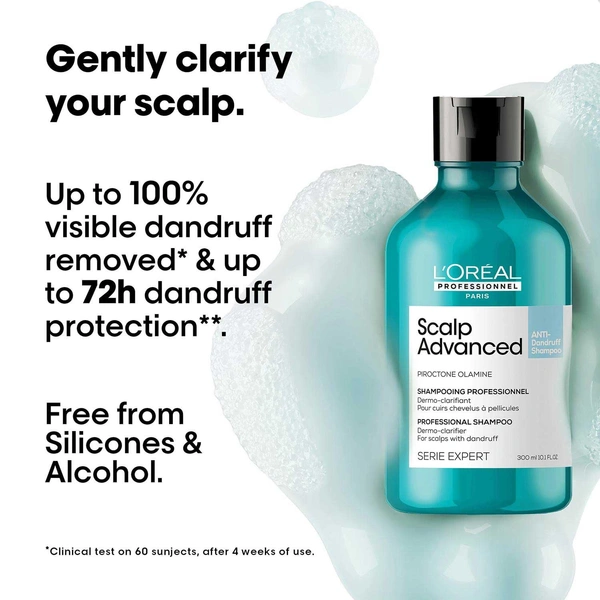 Loreal Professionnel Scalp Advanced Anti-Dandruff Dermo-Clarifier Shampoo 300ml | With Piroctone Olamine | Removes Dandruff & Gently Clarifies Scalp | For Men & Women