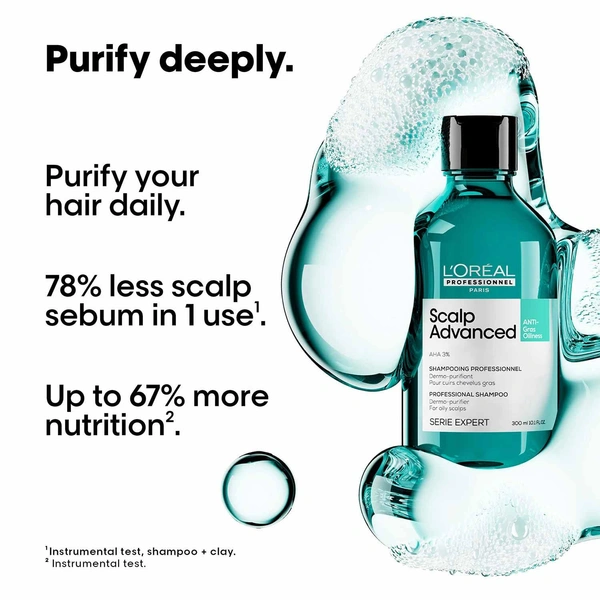 Loreal Professionnel Scalp Advanced Anti-Gras Oiliness Shampoo 300ml -With 4% AHA Purify Oily Scalp