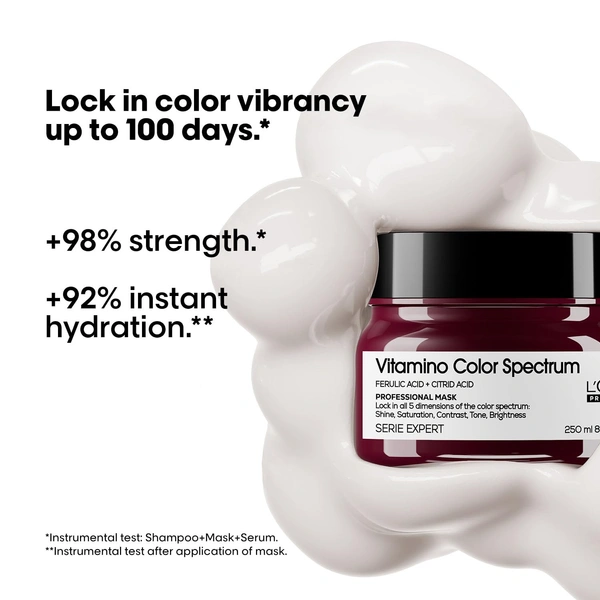 Loreal Professionnel Vitamino Color Spectrum Mask For All Coloured Hair With Ferulic Acid & Citric Acid | Moisturizing Color Treatment | Locks Day 1 Vibrancy - 250ml