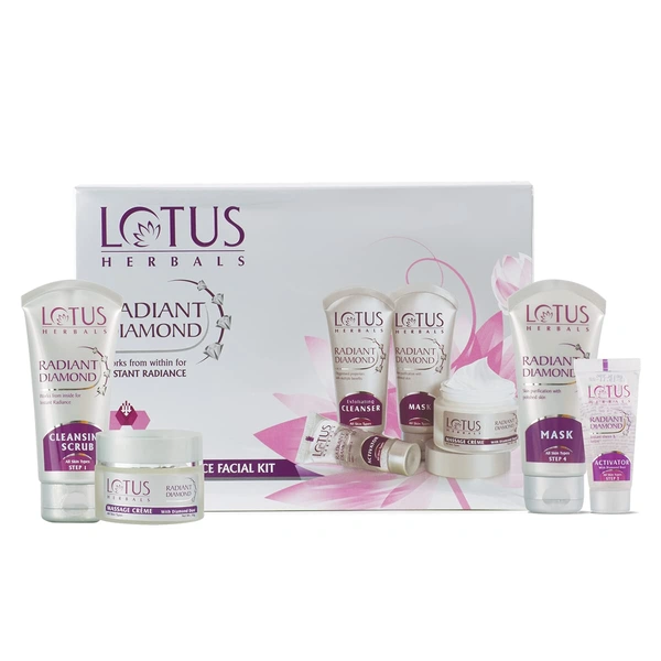 Lotus Herbals Radiant Diamond 5 In 1 Facial Kit 170g | Cellular Radiance | Anti-Aging Skincare | For 5 Uses | For All Skin Types