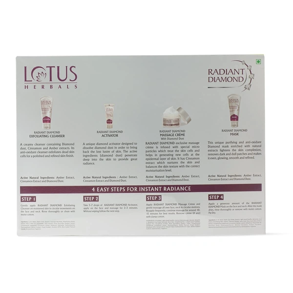 Lotus Herbals Radiant Diamond 5 In 1 Facial Kit 170g | Cellular Radiance | Anti-Aging Skincare | For 5 Uses | For All Skin Types