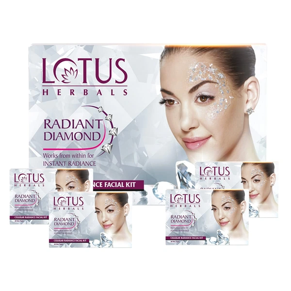 Lotus Herbals Radiant Diamond Cellular Radiance 4-in-1 Facial Kit 4x37g | Brighten and Rejuvenate Skin | Diamond Activator | Exfoliating Cleanser | Suitable for All Skin Types
