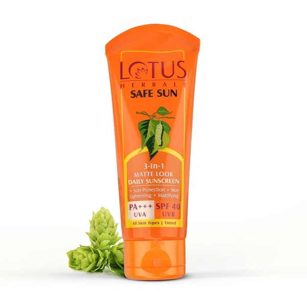 Lotus Herbals Safe Sun 3 in 1 Matte-Look Daily Sunscreen PA+++, UVA&UVB, SPF 40, 100 gm