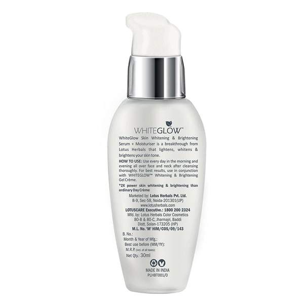 Lotus Herbals White Glow Intensive Skin Whitening & Brightening Serum + Moisturiser, 30ml