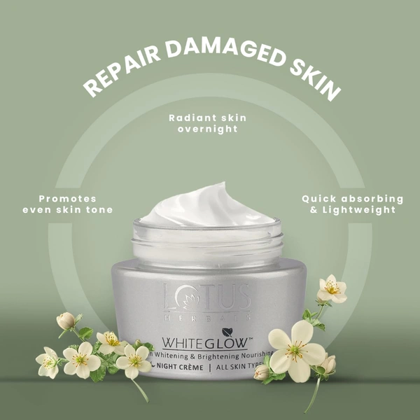 Lotus Herbals White Glow Skin Night Cream 60g | Whitening & Brightening Nourishing  | Deep Hydration, Even Skin Tone & Radiant Glow While You Sleep