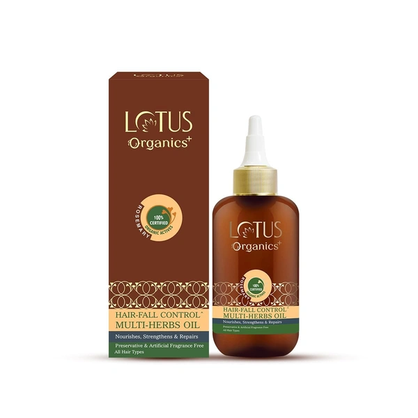 Lotus Organics+ Hair Fall Control Multi-Herbs Oil 100ml | Enriched with 100% Certified Organic Rosemary, Bhringraj & Amla | Strengthens Roots | Reduces Hair Fall | Promotes Growth Naturally
