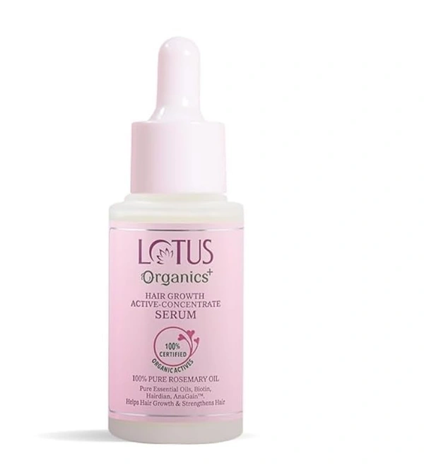 Lotus Organics+ Hair Growth Active Concentrate Serum 28ml | 100% Organic Rosemary Oil, AnaGain & Hairdian | Strengthens Hair Follicles & Boosts Growth | For All Hair Types