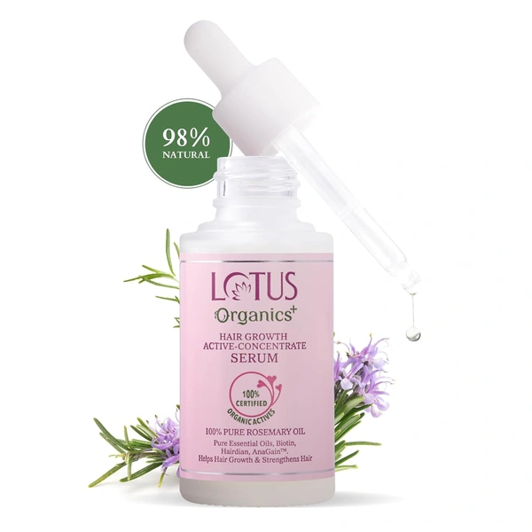 Lotus Organics+ Hair Growth Active Concentrate Serum 28ml | 100% Organic Rosemary Oil, AnaGain & Hairdian | Strengthens Hair Follicles & Boosts Growth | For All Hair Types