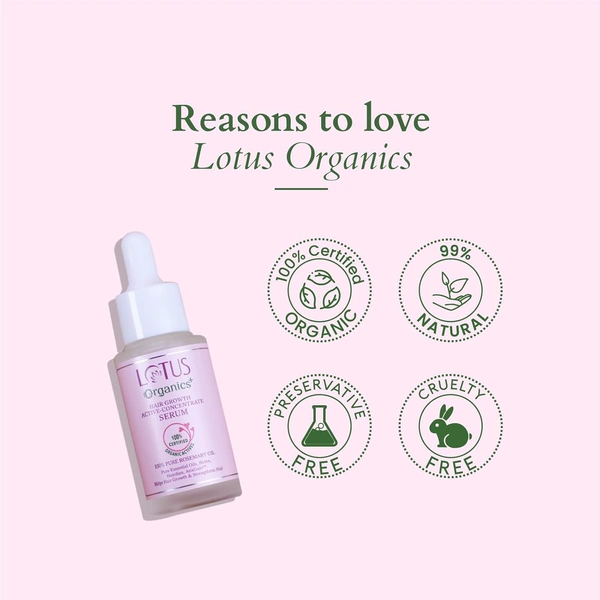 Lotus Organics+ Hair Growth Active Concentrate Serum 28ml | 100% Organic Rosemary Oil, AnaGain & Hairdian | Strengthens Hair Follicles & Boosts Growth | For All Hair Types
