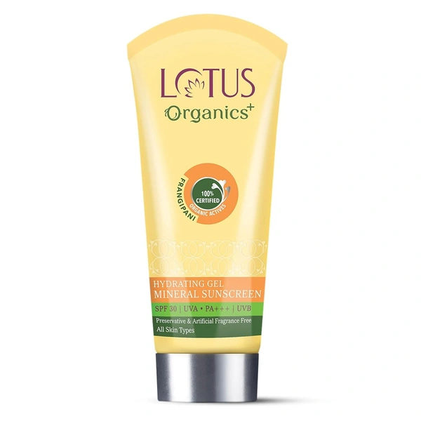 Lotus Organics+ Hydrating Gel Mineral Sunscreen SPF 30 PA+++ 50g | 100% Certified Organic Frangipani | Non-Greasy & Fast Absorbing | Strengthens Skin Barrier | UVA/UVB Protection | Unisex | All Skin Types