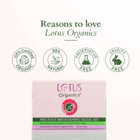 Lotus Organics+ Precious Brightening Facial Kit 47g| With 4 Steps for Instant Bright & Glowing Skin | Enriched with 100% Certified Organic Actives | For Men & Women