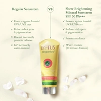 Lotus Organics+ Sheer Brightening Mineral Sunscreen 50gm with SPF 50 PA+++ | 100% Certified Organic White Peony | Fights Tanning & Pigmentation | Non-Greasy & Lightweight | All Skin Types 100g