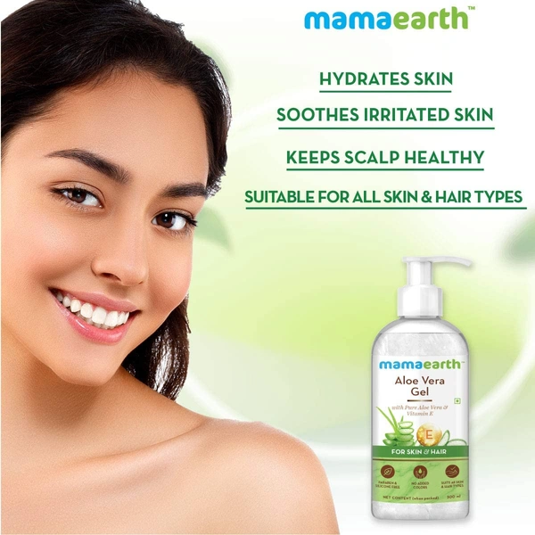 Mama Earth Mama earth Aloe Vera Gel 300ml | 100% Pure & Natural Aloe Vera Gel  with Vitamin E for Skin | Hair & Sunburn Relief | Hydrates, Soothes & Nourishes