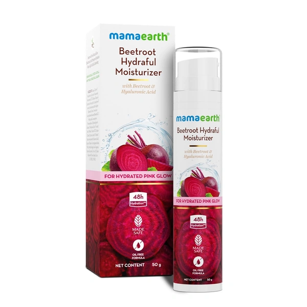Mamaearth Beetroot Hydraful Moisturizer 50g | with Beetroot & Hyaluronic Acid | For Hydrated Pink Glow | 48 Hours Hydration | Oil Free Formula | Non-Greasy & Healthy Skin | Brightens Skin | For All Skin Types
