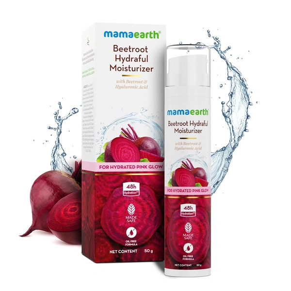 Mamaearth Beetroot Hydraful Moisturizer 50g | with Beetroot & Hyaluronic Acid | For Hydrated Pink Glow | 48 Hours Hydration | Oil Free Formula | Non-Greasy & Healthy Skin | Brightens Skin | For All Skin Types