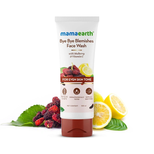 Derma Co Mamaearth Bye Bye Blemishes Face Wash 100ml | with Mulberry and Vitamin C for Even Skin Tone | Reduces Blemish & Dark Spots | Brightens Skin | Deep Cleansing | Acne Control | Skin Glow | for All Skin Types