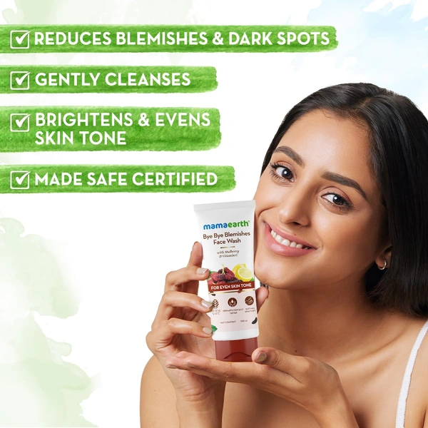 Derma Co Mamaearth Bye Bye Blemishes Face Wash 100ml | with Mulberry and Vitamin C for Even Skin Tone | Reduces Blemish & Dark Spots | Brightens Skin | Deep Cleansing | Acne Control | Skin Glow | for All Skin Types