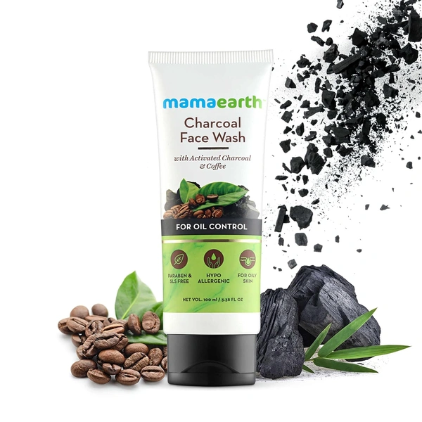 Mamaearth Charcoal Face Wash 100ml | with Activated Charcoal & Coffee | for Oil Control | Paraben & SLS Free | Unclogs Pores | Detoxifies Skin | Pollution Removal | Refreshing Skin | For Oily Skin