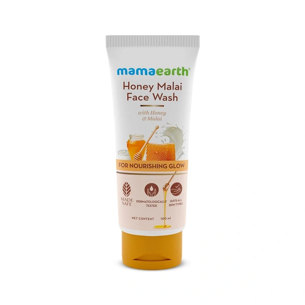 Derma Co Mamaearth Honey Malai Face Wash 100ml | with Honey & Malai For Nourishing Glow | Brightens Skin | Gentle Cleanser | Non-Drying | Healthy Glow | Smooth & Supple Skin |Parabens Free | For All Skin Types