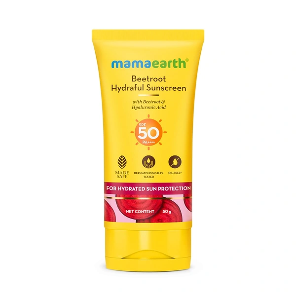 Derma Co Mamaearth Hydraful Sunscreen 50g | with Beetroot & Hyaluronic Acid | SPF 50 & PA++++ | For Hydrated Sun Protection | Lightweight | Natural Glow | For Oily, Combination & Dry Skin | UVA and UVB Protection