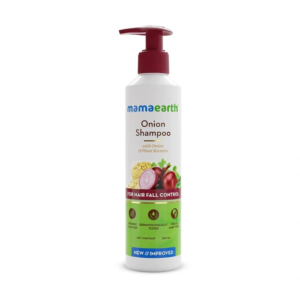 Mamaearth Onion Shampoo 250ml | with Onion Oil & Plant Keratin | Paraben & SLS Free | Anti-Frizz Hair | Chemical-Free | Keratin-Infused Shampoo | Hair Fall Control |  Strengthens Roots & Repairs Damage | for All Hair Types