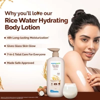 Mamaearth Rice Water Hydrating Body Lotion | with Rice Water & Niacinamide | for Dewy Glass Skin | 48H Moisturization | For Very Dry Skin | 7in1 Total Care | Made with 100% Natural Butter | Non-Greasy Formula | Natural ingredients body lotion | for Soft, Supple Skin |400ml
