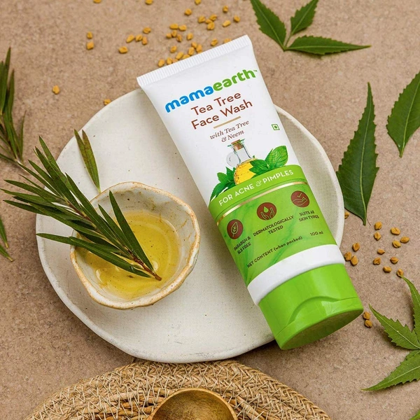 Mamaearth Tea Tree Face Wash with Neem-100ml | for Acne & Pimples | Paraben & SLS Free | Oil Control Face | Deep Cleansing | Hydrating | Non-Drying | Blemish-Free Skin | Smooth & Soft | for All Skin Types