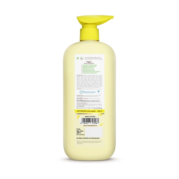 Mamaearth Vitamin C Daily Glow Body Lotion | with Vitamin C & Honey | For Skin Brightening | 48H Moisturization | 7in1 Total Care | Made with 100% Natural Butter | for Smooth, Radiant Skin | Non-Greasy Formula | Natural ingredients body lotion | All Skin Types | 400ml