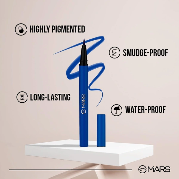 Mars City Stroke Charming Eyes Liquid Eyeliner (1ml) - 03 Blue| Long-Lasting, Smudge-Proof | Felt Tip for Precision | Quick-Drying Formula